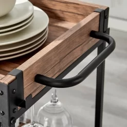 12 Bottles Rustic Walnut Wood And Metal Rolling Farmhouse Style Bar Cart Brown/Black - Danya B. -Cozy Living Deals Store GUEST 2219eca1 c5a5 4749 b7aa 1cbcbd35f467