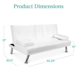 Best Choice Products Modern Faux Leather Convertible Futon Sofa W/ Removable Armrests, Metal Legs, 2 Cupholders - White -Cozy Living Deals Store GUEST 227928bd c391 4a27 a65b 64e8f77e7aa3