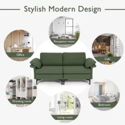 Costway Modern Loveseat Fabric 2-Seat Sofa Couch For Small Space W/Metal Legs Army -Cozy Living Deals Store GUEST 22f83336 3cd5 431d 93df 24ee6625bd7a