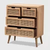 Alina Wood And Rattan 4 Drawer Accent Chest Oak - Baxton Studio
