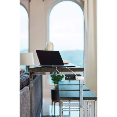 4pc Cassidy Console Sofa Table Set With Power Outlet Dark Oak/Chrome - Coaster 2 4pc Cassidy Console Sofa Table Set With Power Outlet Dark Oak/Chrome - Coaster - Image 2