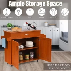 Costway Rolling Kitchen Island Cart Storage Cabinet W/ Towel & Spice Rack WhiteBlackCherryGray -Cozy Living Deals Store GUEST 237d7b66 6013 4617 b66e 4d6d9c867359