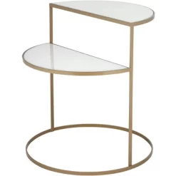 Kensington Hill Modern 2-Tier Half-Moon Gold Accent Side End Table 25" X 22 1/4" White Tempered Glass For Living Room Bedroom Home -Cozy Living Deals Store GUEST 23e43502 1e30 4be1 aa0d 31de61c8616b