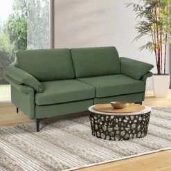Costway Modern Loveseat Fabric 2-Seat Sofa Couch For Small Space W/Metal Legs Army
