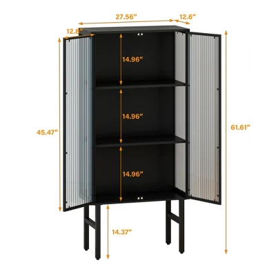 61.61" High Contemporary Glass Door Cabinet With Two Levels Of Storage, Black - ModernLuxe 2 61.61" High Contemporary Glass Door Cabinet With Two Levels Of Storage, Black - ModernLuxe - Image 2