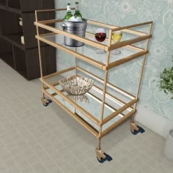 Modern Style Tubular Iron Bar Cart With 2 Mirrored Shelves Gold - The Urban Port -Cozy Living Deals Store GUEST 267bd4ad 9139 45f8 a732 824614d5d48c