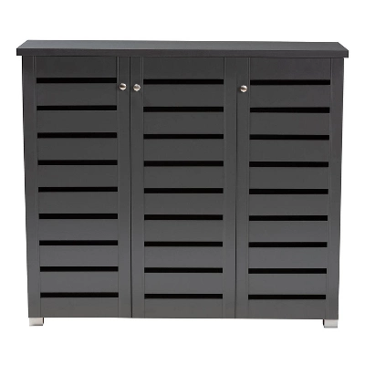3 Door Adalwin Wooden Entryway Shoe Storage Cabinet Gray - Baxton Studio 8 3 Door Adalwin Wooden Entryway Shoe Storage Cabinet Gray - Baxton Studio - Image 8