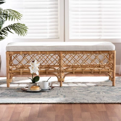 Orchard Fabric Upholstered And Rattan Bench White/Natural - Bali & Pari 5 Orchard Fabric Upholstered And Rattan Bench White/Natural - Bali & Pari - Image 5