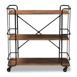 Neal Metal And Wood Kitchen Serving Cart Walnut/Black - Baxton Studio