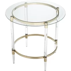 55 Downing Street Modern Minimalist Glass Round Accent Side End Table 24 3/4" Wide Clear Gold Rings For Living Room Bedroom Bedside Entryway House -Cozy Living Deals Store GUEST 26db751f 7e79 47b8 9836 d727245f6175