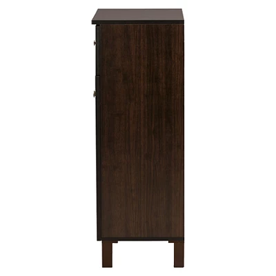 Felda Modern Shoe Cabinet With 2 Doors And Drawer - Dark Brown - Baxton Studio 3 Felda Modern Shoe Cabinet With 2 Doors And Drawer - Dark Brown - Baxton Studio - Image 3