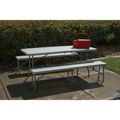 3pc Folding Table And Bench Set Light Gray - OSP Home Furnishings 6 3pc Folding Table And Bench Set Light Gray - OSP Home Furnishings - Image 6
