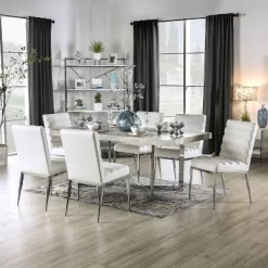 7pc Ravine Contemporary Dining Table Dining Set Light Gray/Chrome - MiBasics