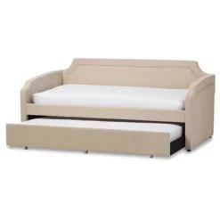 Parkson Modern And Contemporary Linen Fabric Curved Notched Corners Sofa Daybed With Roll - Out Trundle Guest Bed - Twin - Baxton Studio