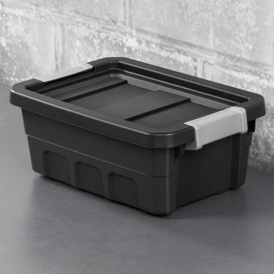 Sterilite 4 Gallon Stackable Rugged Industrial Storage Tote Containers With Latching Clip Lids For Garage, Attic, Or Worksite Storage, Black 4 Sterilite 4 Gallon Stackable Rugged Industrial Storage Tote Containers With Latching Clip Lids For Garage, Attic, Or Worksite Storage, Black - Image 4