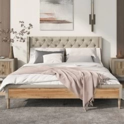 Queen Size Upholstered Wood Platform Bed-ModernLuxe