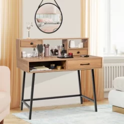 Costway Makeup Vanity Table Computer Writing Desk Storage With Drawer Shelf Industrial -Cozy Living Deals Store GUEST 29e09e6d 066e 474d b3ea d707246e80d1
