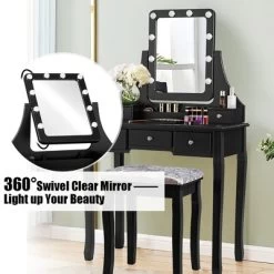 Costway Vanity Dressing Table Set W/ 10 Dimmable Bulbs Touch Switch Cushion Stool WhiteBlackBrown -Cozy Living Deals Store GUEST 29e87136 19bd 4f67 94ca 5a52df2c63f2
