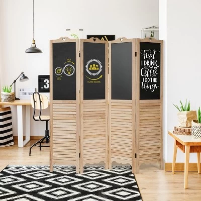 Costway 4-Panel Folding Divider Screen W/Chalkboard 5.7Ft Tall Natural 1 Costway 4-Panel Folding Divider Screen W/Chalkboard 5.7Ft Tall Natural