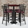 Emma And Oliver 30" Round Laminate Table Set With 4 Ladder Back Metal Stools
