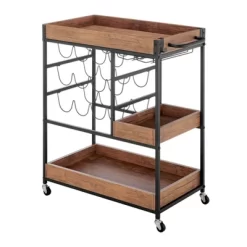 12 Bottles Rustic Walnut Wood And Metal Rolling Farmhouse Style Bar Cart Brown/Black - Danya B. -Cozy Living Deals Store GUEST 2aefbb1d f235 448b a665 3f2d39492955