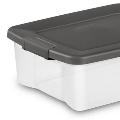 Sterilite 25 Qt ShelfTote Gray Lid Clear Base W/Gray Latches 2 Sterilite 25 Qt ShelfTote Gray Lid Clear Base W/Gray Latches - Image 2