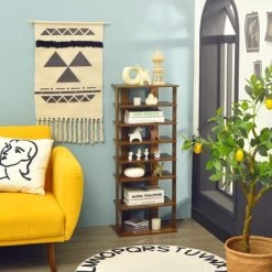 Tangkula 7-Tier Shoe Rack Free Standing Shelf Storage Modern Shoe Rack Organizer Brown/Black/White -Cozy Living Deals Store GUEST 2b16616a 84a2 4220 bcf1 7a9b8774c5d8