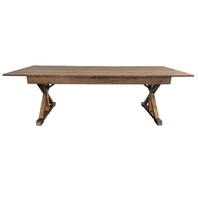 Merrick Lane 8' X 40" Rectangular Antique Rustic Solid Pine Foldable Dining Table With Crisscross Legs 3 Merrick Lane 8' X 40" Rectangular Antique Rustic Solid Pine Foldable Dining Table With Crisscross Legs - Image 3