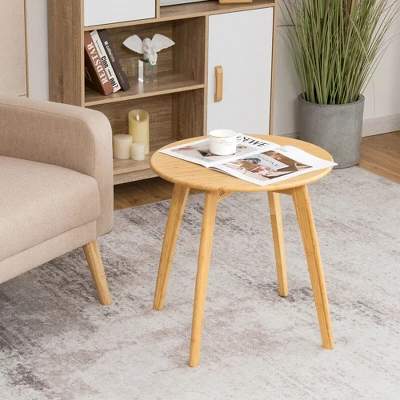 Costway Natural Round End Table Modern Stylish Side Table W/ 20'' Round Tabletop 1 Costway Natural Round End Table Modern Stylish Side Table W/ 20'' Round Tabletop
