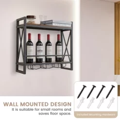Costway Wall Mounted Wine Rack Industrial 2-Tier Wood Shelf With 3 Stem Glass Holders -Cozy Living Deals Store GUEST 2c5d0dbe d99b 41c8 94bf 1838012e1c48
