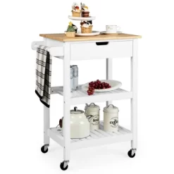 Tangkula 3-Tier Kitchen Island Cart Rolling Service Trolley W/ Bamboo Top Shelves -Cozy Living Deals Store GUEST 2c92af87 d14d 4429 9aad f661ca9d1ec9