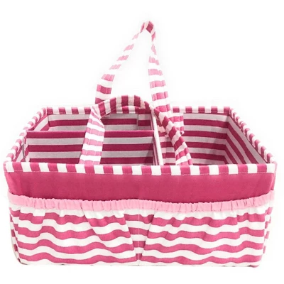 Bacati - Pin Stripes Fuschia Storage Caddy 1 Bacati - Pin Stripes Fuschia Storage Caddy