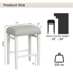 Costway 24" Height Set Of 2 Bar Stools Backless Counter Height Kitchen Chairs With Wooden Legs Gray