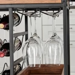 12 Bottles Rustic Walnut Wood And Metal Rolling Farmhouse Style Bar Cart Brown/Black - Danya B. -Cozy Living Deals Store GUEST 2e029380 65fb 4cfa bc47 277f26476895