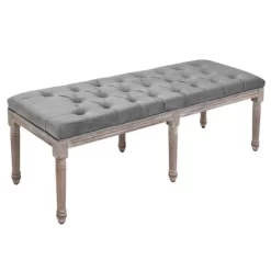 HOMCOM Sitting Bench Tufted Upholstered Fabric Ottoman With Rubberwood Legs For Living Room, Bedroom, Hallway, Grey -Cozy Living Deals Store GUEST 2e27fa6e e367 42ee aae2 f08b81835867