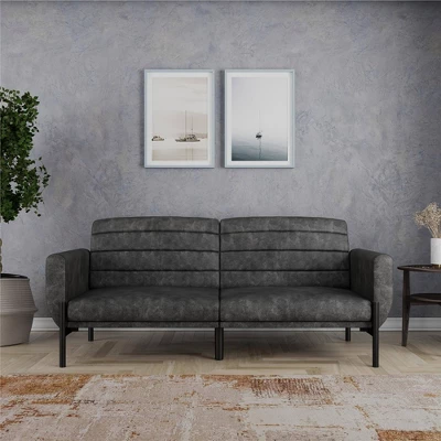 Ash Futon Distressed Faux Leather - Room & Joy 2 Ash Futon Distressed Faux Leather - Room & Joy - Image 2