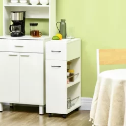 HOMCOM 3- Tier Slim Storage Cart, Rolling Narrow Kitchen Cart On Wheels For Small Place, Slide Out Side Utility Cart For Bathroom, Laundry