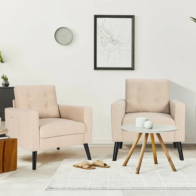 Costway Set Of 2 Upholstered Accent Chair Single Sofa Armchair W/ Wooden Legs 2 Costway Set Of 2 Upholstered Accent Chair Single Sofa Armchair W/ Wooden Legs - Image 2