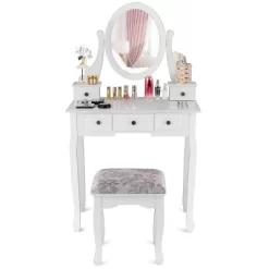 Costway Makeup Desk Vanity Dressing Table Oval Stool 5 Storage Drawers -Cozy Living Deals Store GUEST 30113868 d116 489d 969b 934a93030f50