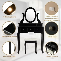 Costway Vanity Set Makeup Dressing Table W/5 Drawers 12 LED Bulb Black 16 Costway Vanity Set Makeup Dressing Table W/5 Drawers 12 LED Bulb Black -Cozy Living Deals Store GUEST 304f9a5c b1ba 4175 9247 2bf4b1aade89