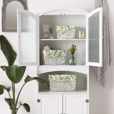 Design Imports Set Of 3 Antique Chicken Wire Lemon Print Liner Baskets White 3 Design Imports Set Of 3 Antique Chicken Wire Lemon Print Liner Baskets White - Image 3