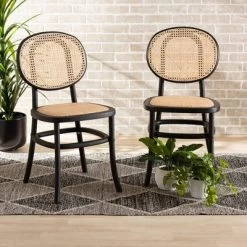 2pc Garold Woven Rattan And Wood Cane Dining Chair Set - Baxton Studio -Cozy Living Deals Store GUEST 3134c9ca 2685 4ffc af5e 3272b72e8956