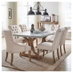 Camilla Farmhouse Concrete Topped Trestle Dining Table Vintage Pine - Inspire Q -Cozy Living Deals Store GUEST 32353df8 d983 496c 8c77 3e188afc9cdc