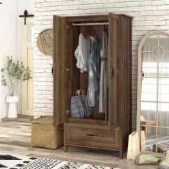 Nurembo 1 Drawer Wardrobe Closet Distressed Walnut - HOMES: Inside + Out -Cozy Living Deals Store GUEST 325f4d6f bb7b 4dd4 be44 e536f4355469