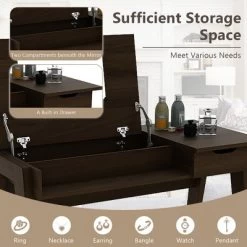 Costway Vanity Table With Flip Mirror Writing Computer Desk Storage Drawer Walnut -Cozy Living Deals Store GUEST 32ca74b4 8589 4b75 b1e9 0a27833a1ffb