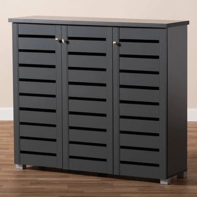 3 Door Adalwin Wooden Entryway Shoe Storage Cabinet Gray - Baxton Studio 3 3 Door Adalwin Wooden Entryway Shoe Storage Cabinet Gray - Baxton Studio - Image 3