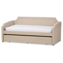 Parkson Modern And Contemporary Linen Fabric Curved Notched Corners Sofa Daybed With Roll - Out Trundle Guest Bed - Twin - Baxton Studio -Cozy Living Deals Store GUEST 33a0e235 13f5 435c a708 78b77b2c7d52