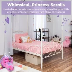 Best Choice Products 4-Post Metal Canopy Twin Bed Frame W/ Heart Scroll Design, 14 Slats, Headboard, Footboard - White -Cozy Living Deals Store GUEST 345cc0e3 da4b 466d 85a5 3f6698aafb40