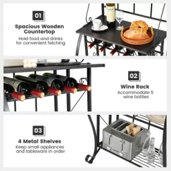 Costway 5-Tier Metal Kitchen Bakers Rack Microwave Storage Rack Oven Stand With Wine Organizer -Cozy Living Deals Store GUEST 348e242e dc90 497c ba3f cf6ff807ca3a