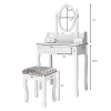 Costway Vanity Wood Makeup Dressing Table Stool Jewelry Desk 4 White